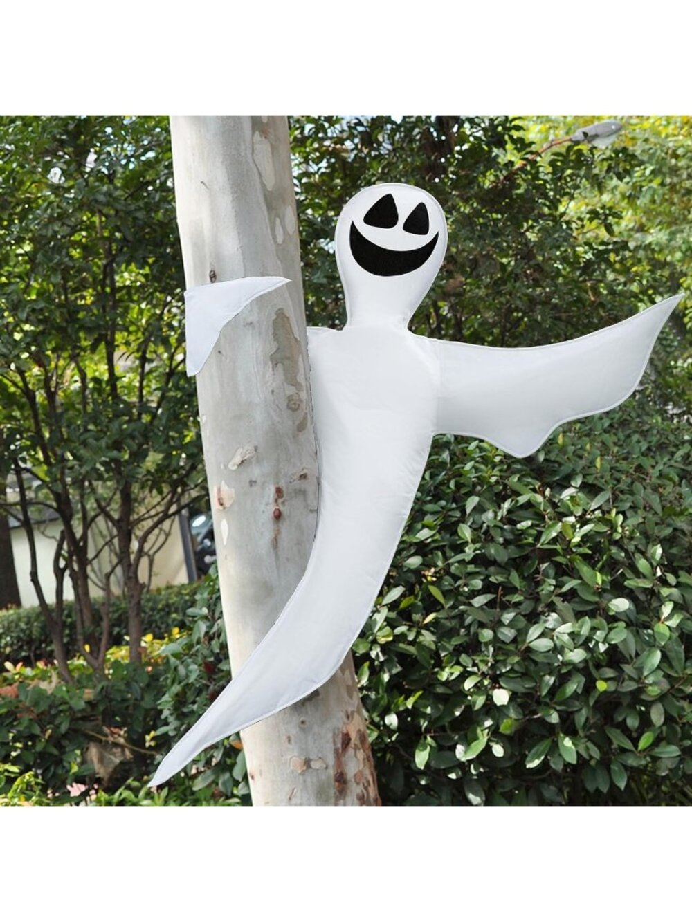 53” Halloween Bendable Tree Wrap Smile Ghost Decoration Lawn Tree Pillar Ghost